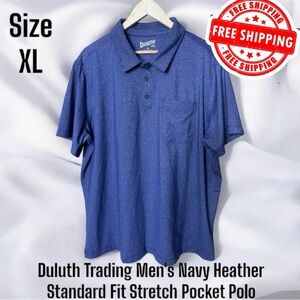Duluth Trading Men's XL Navy Heather Standard Fit Stretch Pocket Polo FREE SHIP